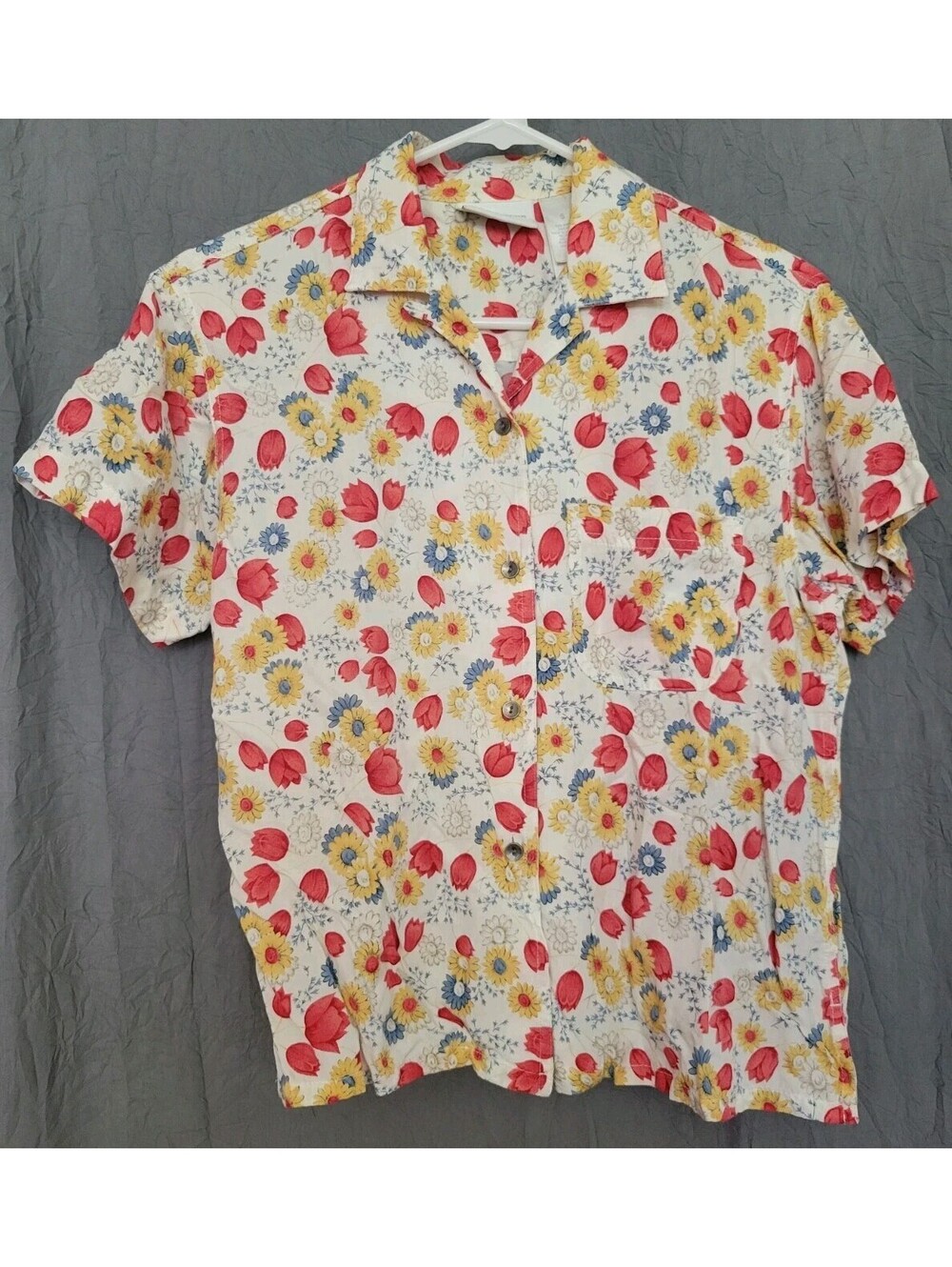Liz Claiborne Tulip Sunflower Womans Small Shirt Boho Retro Casual Golf